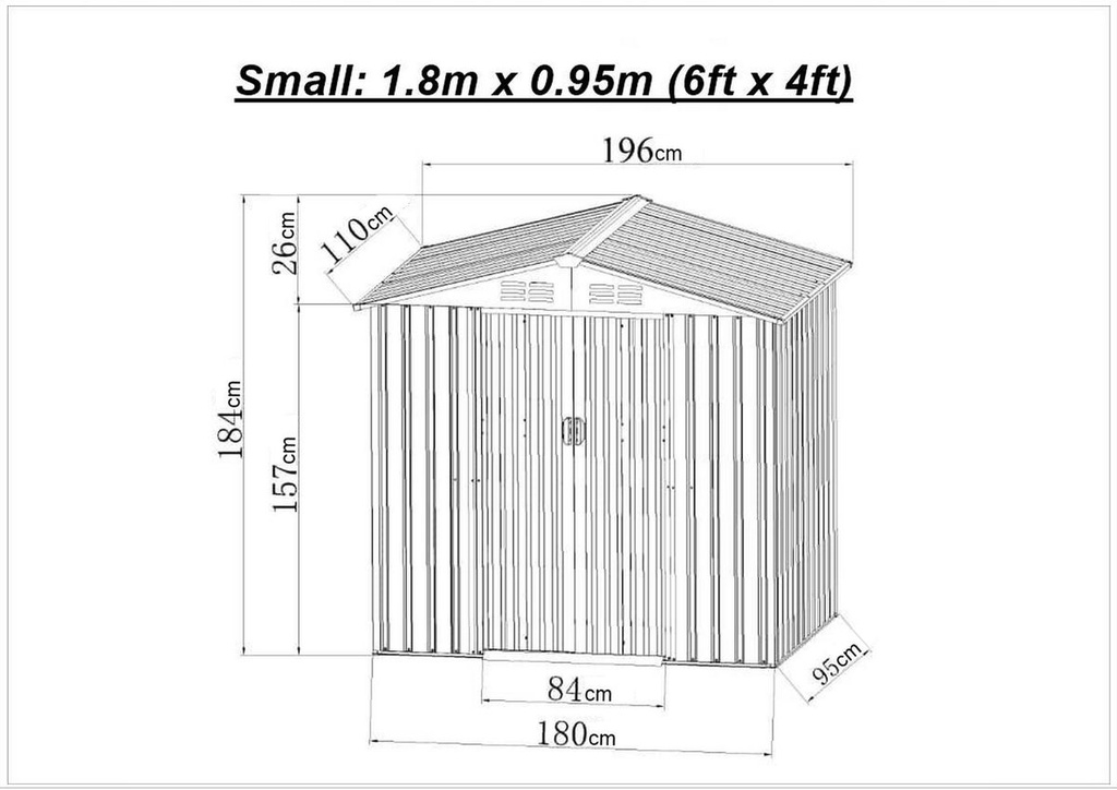 Outdoor Metal Storage Shed with Double Doors - 1.8m x 0.95m (6ft x 4ft)